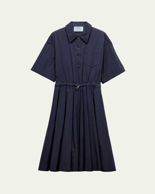 Drawstring Pleated Midi Dress